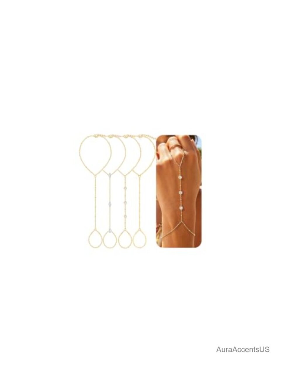 Gold Plated Hand Chain Bracelet Set Dainty Stackable Ring Bracelets for Women